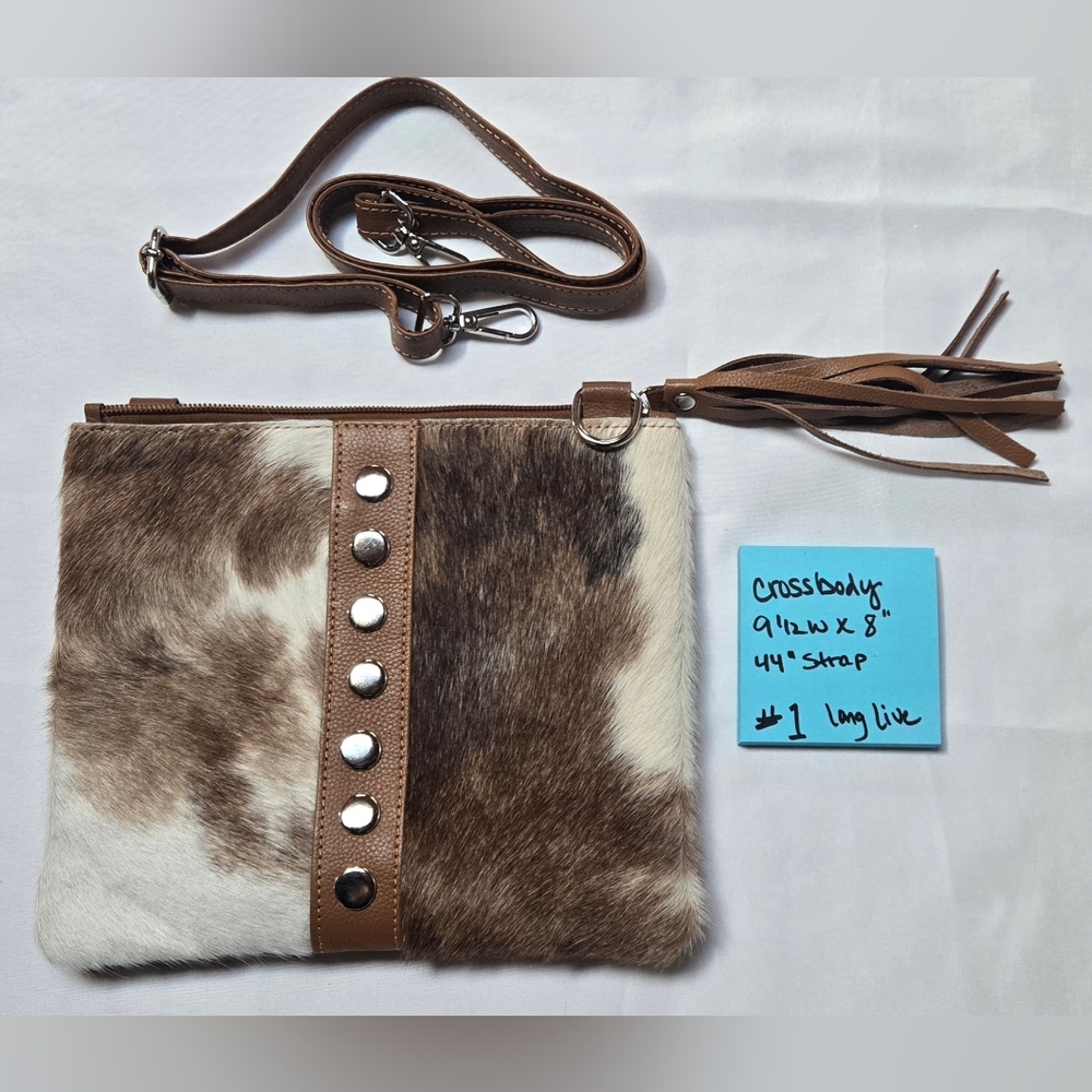 All Leather. Hair On Hide Brown and White Crossbody Bag
